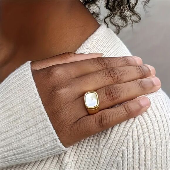 18K Gold Plated Minimalist Retro Style Statement Gold Statement Band Ring Gift - Picture 3 of 7